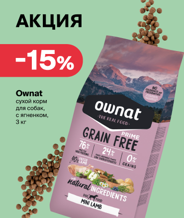 Скидка 15% на корм Ownat: позаботьтесь о питомце с выгодой! Скидка 15% на корм Ownat: позаботьтесь о питомце с выгодой!